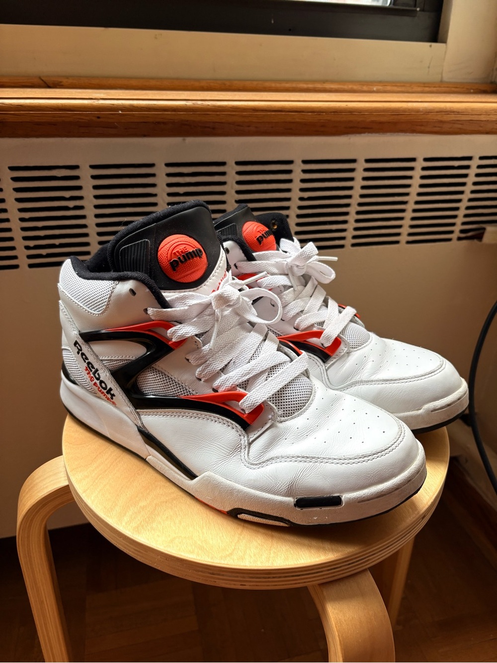 Reebok Pump White and Orange High-Top Sneakers